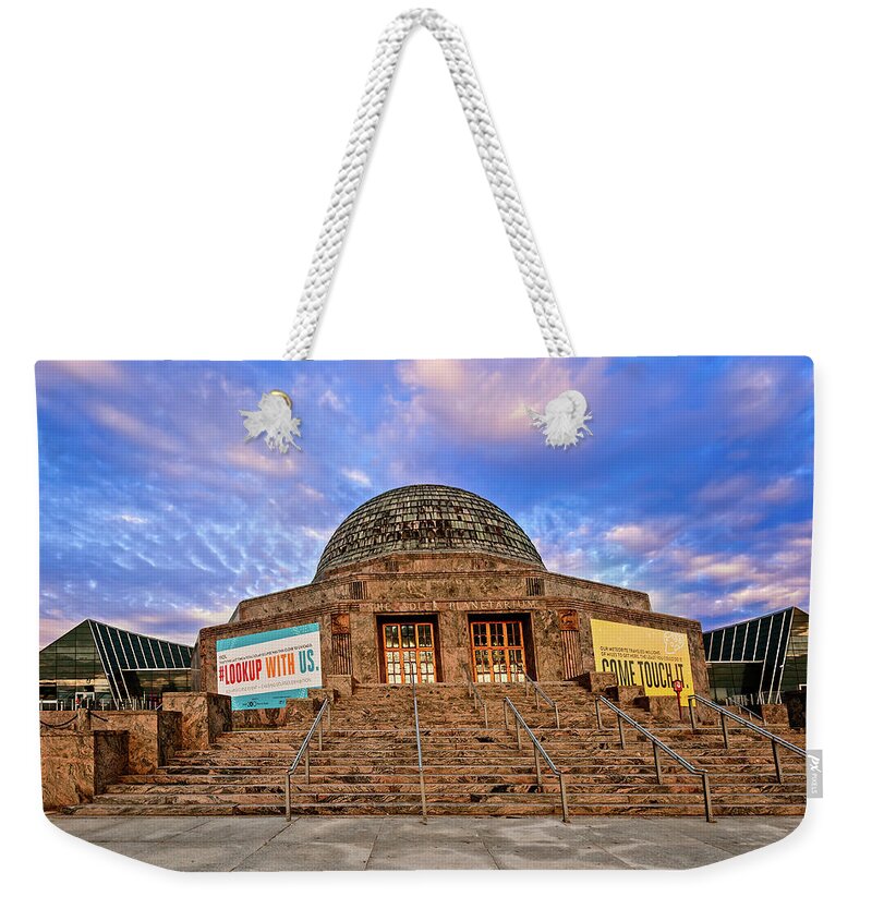 Adler Planetarium Weekender Tote Bag featuring the photograph Adler Planetarium at Sunset by Mitchell R Grosky