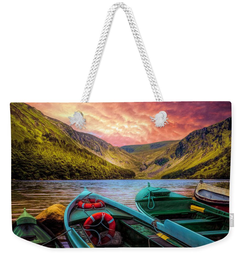 Boats Weekender Tote Bag featuring the photograph Admiring the Beauty of Early Autumn by Debra and Dave Vanderlaan