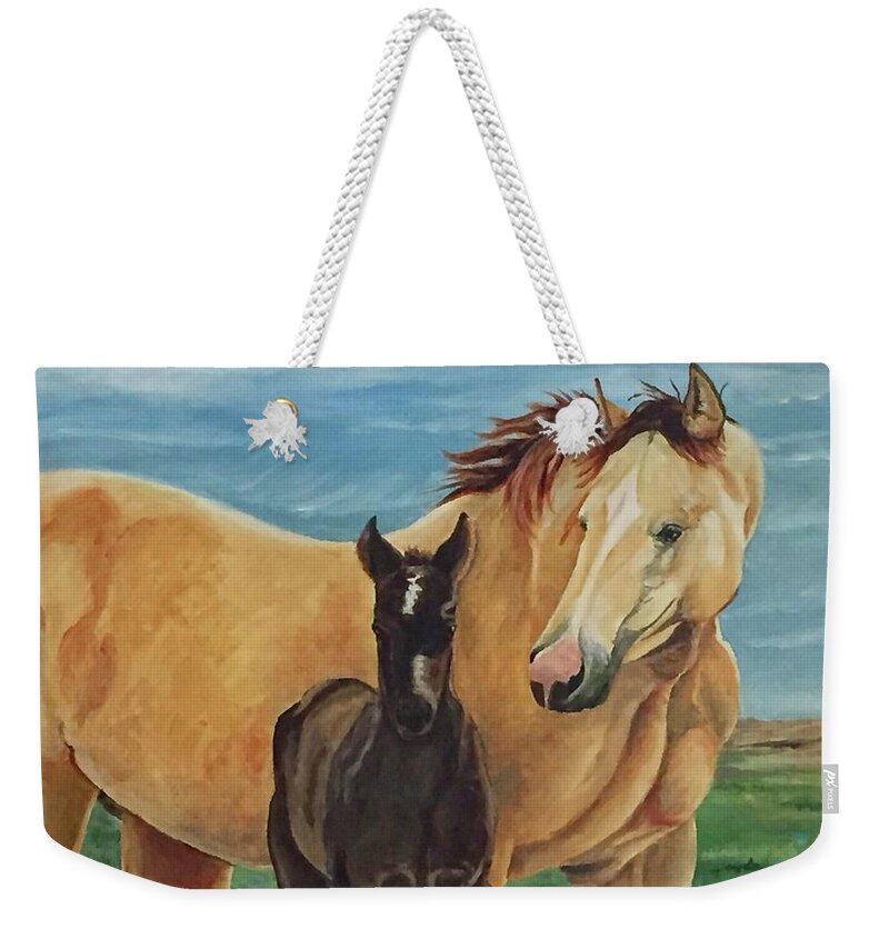 Horses Weekender Tote Bag featuring the painting Adoring Glance by Genie Morgan
