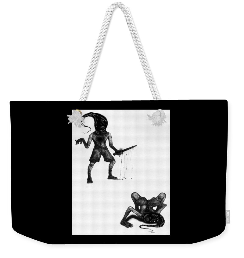 Horror Weekender Tote Bag featuring the drawing Adriano The Darkstalker - Artwork by Ryan Nieves