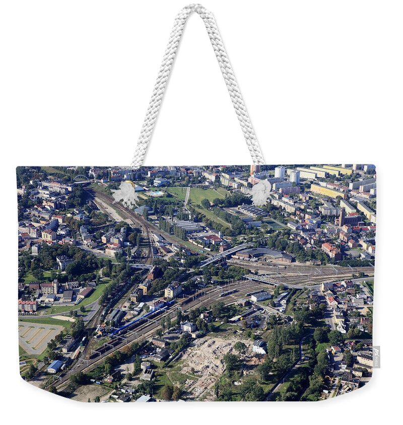 Railroad Crossing Weekender Tote Bag featuring the photograph Aerial Photo Of Railroad Junction In by Dariuszpa