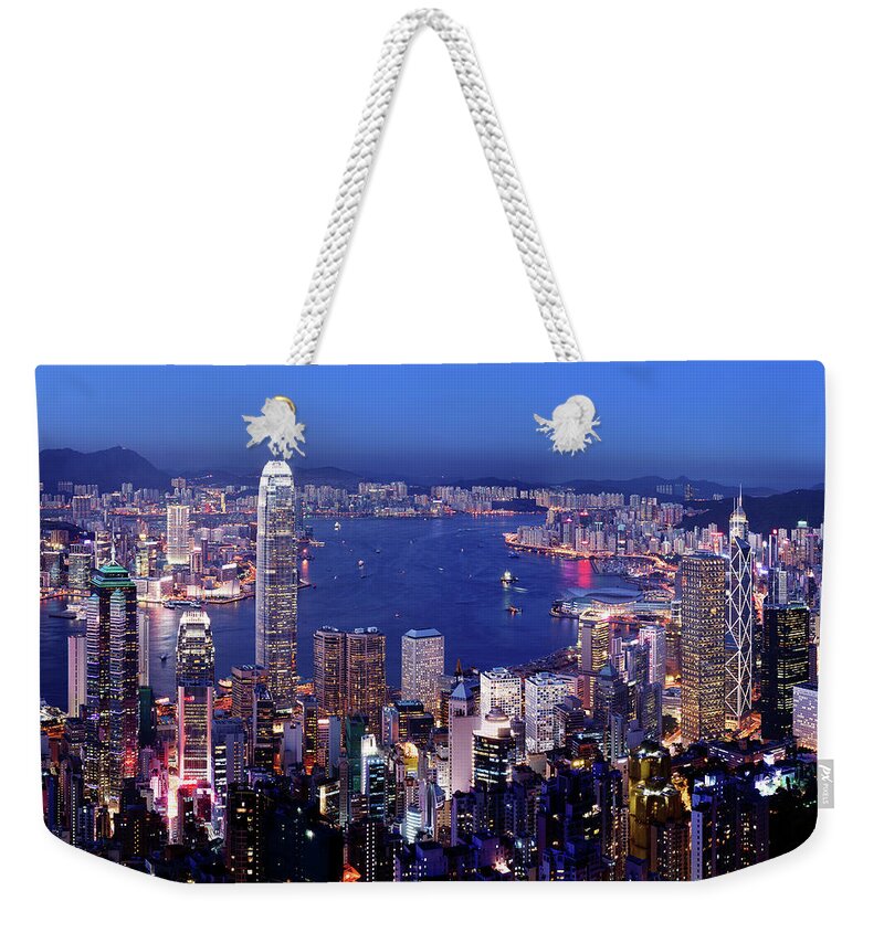 Chinese Culture Weekender Tote Bag featuring the photograph Aerial View Of Hong Kong Victoria by Samxmeg