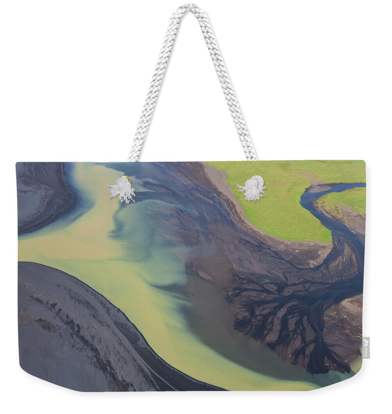 Scenics Weekender Tote Bag featuring the photograph Aerial View Of River Estuary Or Delta by Peter Adams
