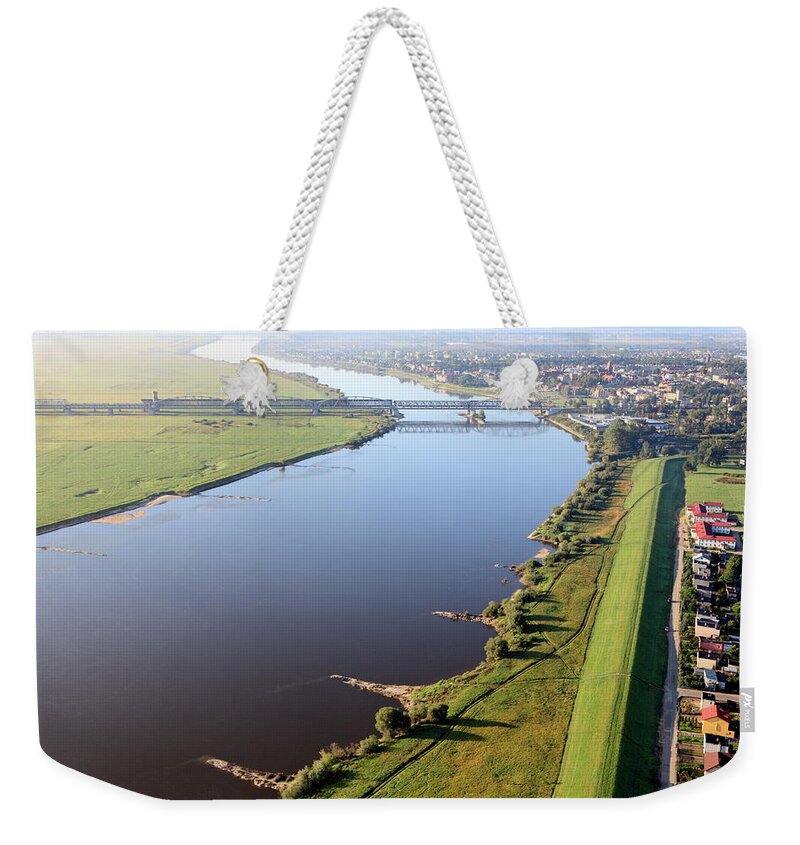 Railroad Track Weekender Tote Bag featuring the photograph Aerial View Of The Vistula River And by Dariuszpa