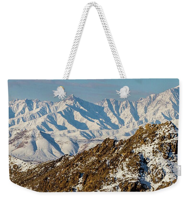 Aerial Photography Weekender Tote Bag featuring the photograph Afghanistan Hindu Kush Snowy Peaks by SR Green