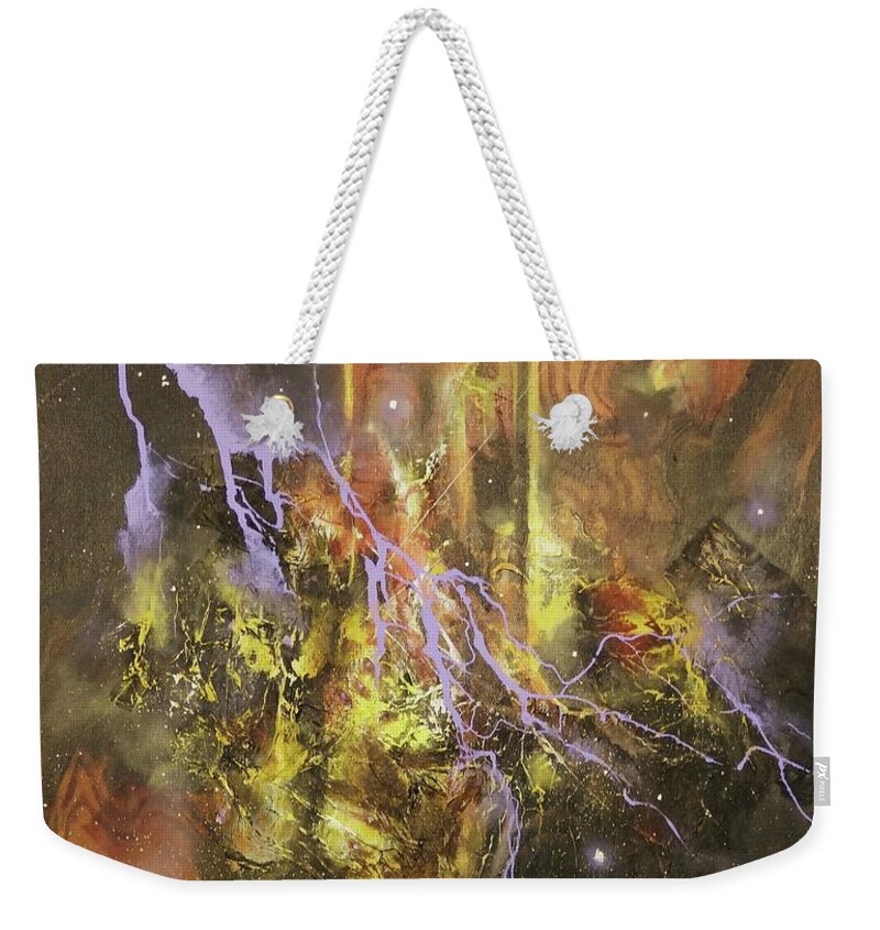 Abstract Weekender Tote Bag featuring the painting Against the Grain by Tom Shropshire