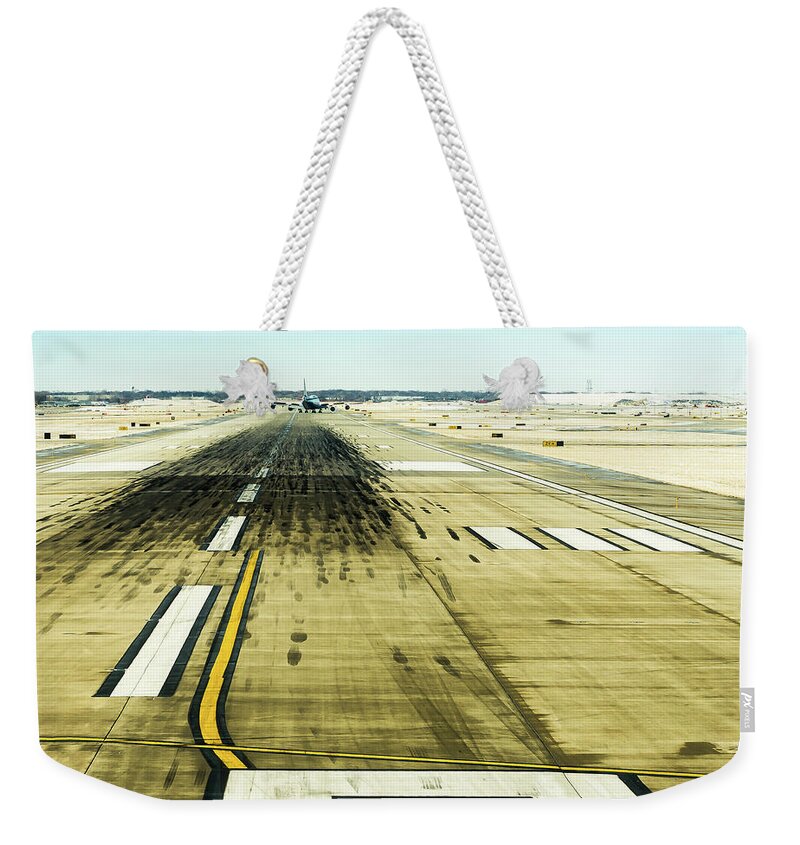 Built Structure Weekender Tote Bag featuring the photograph Airfield Traffic Pattern In Chicago by Yves Andre