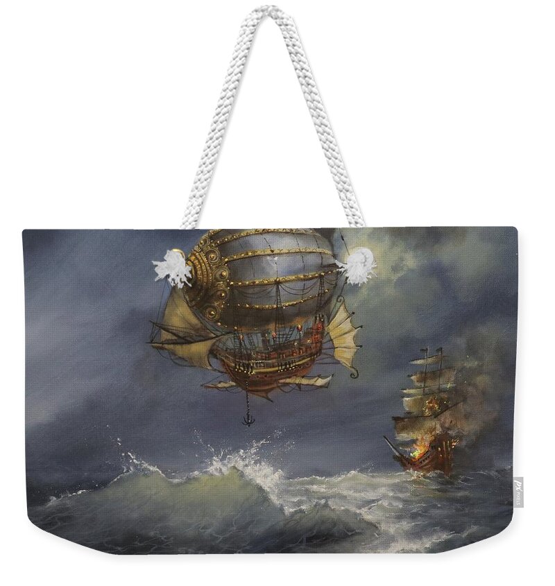 Airship Weekender Tote Bag featuring the painting Airship Attack by Tom Shropshire