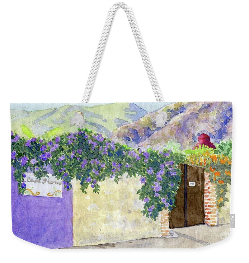 Ajijic Weekender Tote Bag featuring the painting Ajijic Casa Flores by Anne Marie Brown