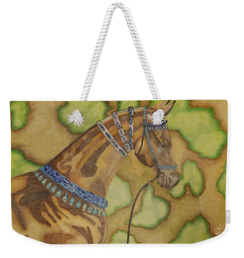 Akhal-teke Horse Weekender Tote Bag featuring the drawing Akhal-Teke Sacred Horse of the Desert by Equus Artisan