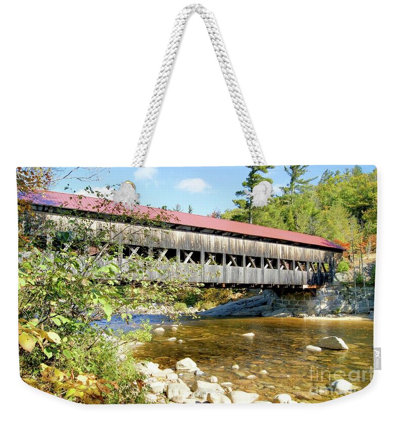 Albany Weekender Tote Bag featuring the photograph Albany Covered Bridge by David Birchall