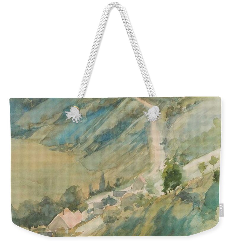 Nature Weekender Tote Bag featuring the painting ALBERT EDELFELT, watercolour,  1888. Landscape from France by Celestial Images