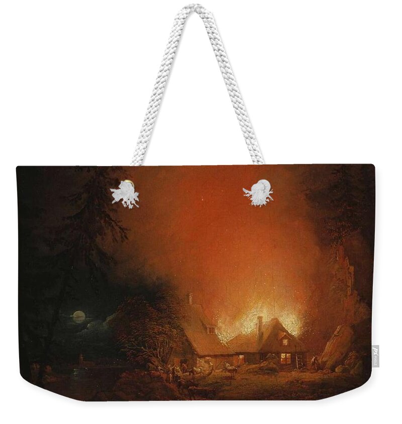 Nature Weekender Tote Bag featuring the painting Alexander Lauraeus 1783-1823, La Ferme en Feu dans la Nuit - 1809 by Alexander Lauraeus