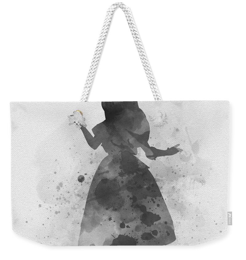 Alice In Wonderland Weekender Tote Bag featuring the mixed media Alice black and white by My Inspiration