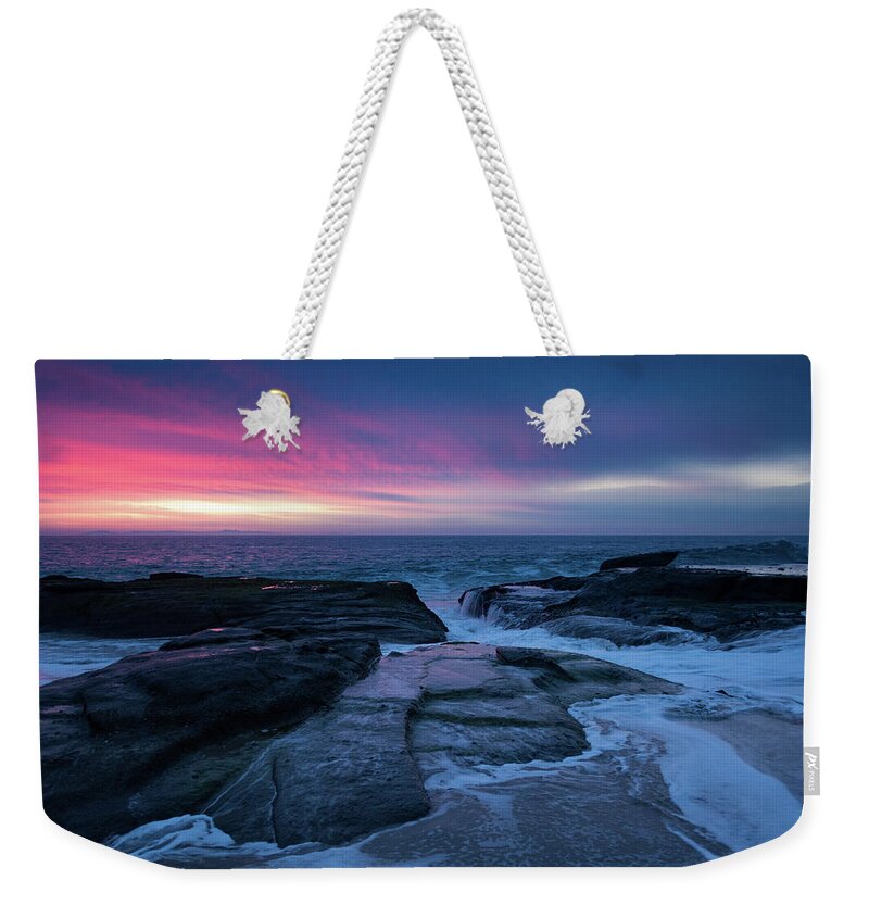 Aliso Beach Weekender Tote Bag featuring the photograph Aliso Beach Pink Sunset by Kyle Hanson