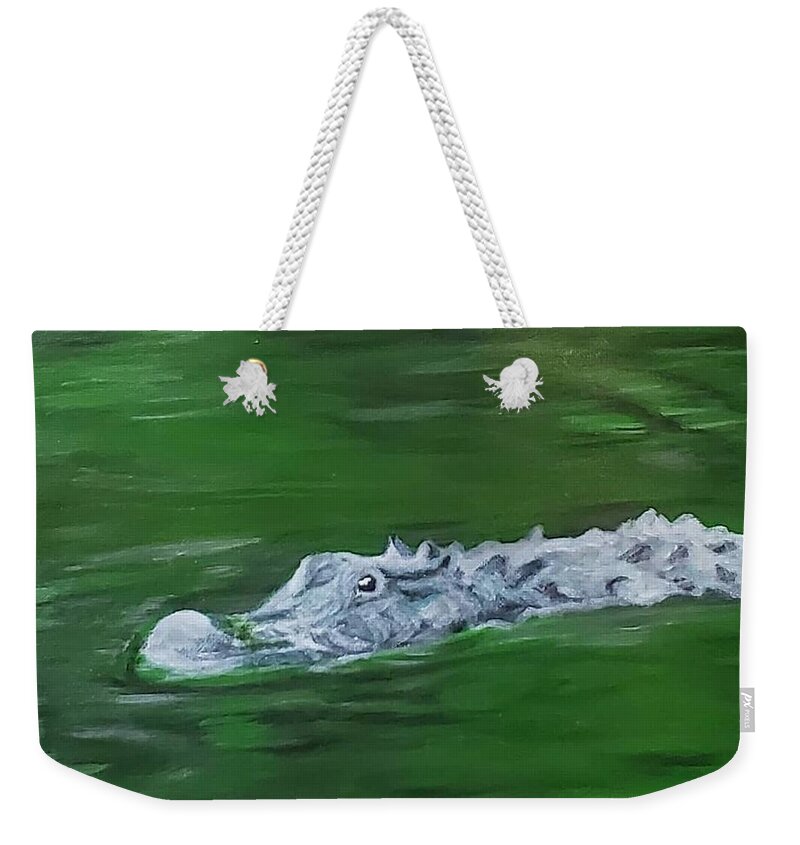 Alligator Weekender Tote Bag featuring the painting Alligator by Amy Kuenzie