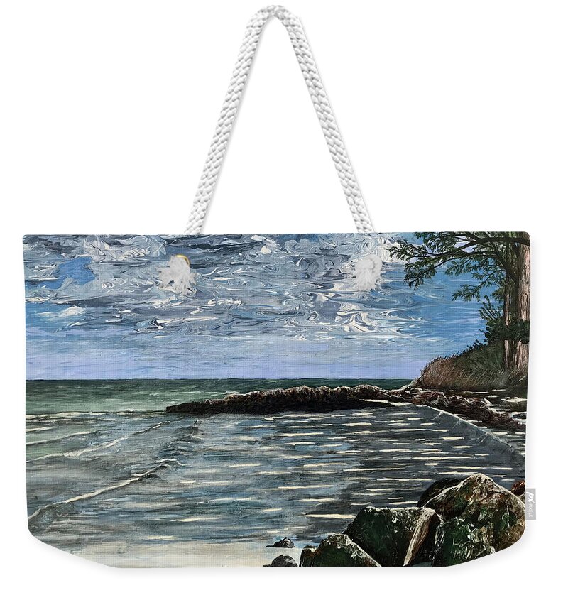 Shore Weekender Tote Bag featuring the painting Along The Coast by Mr Dill