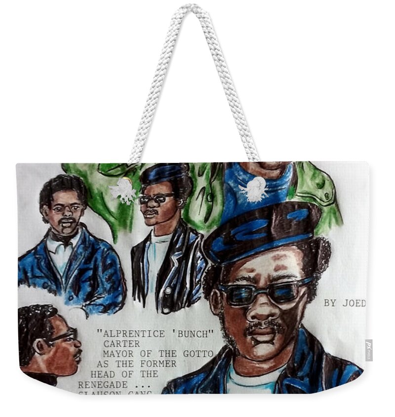 Black Art Weekender Tote Bag featuring the drawing Alprentice Bunchy Carter, an L.A. LEGEND by Joedee