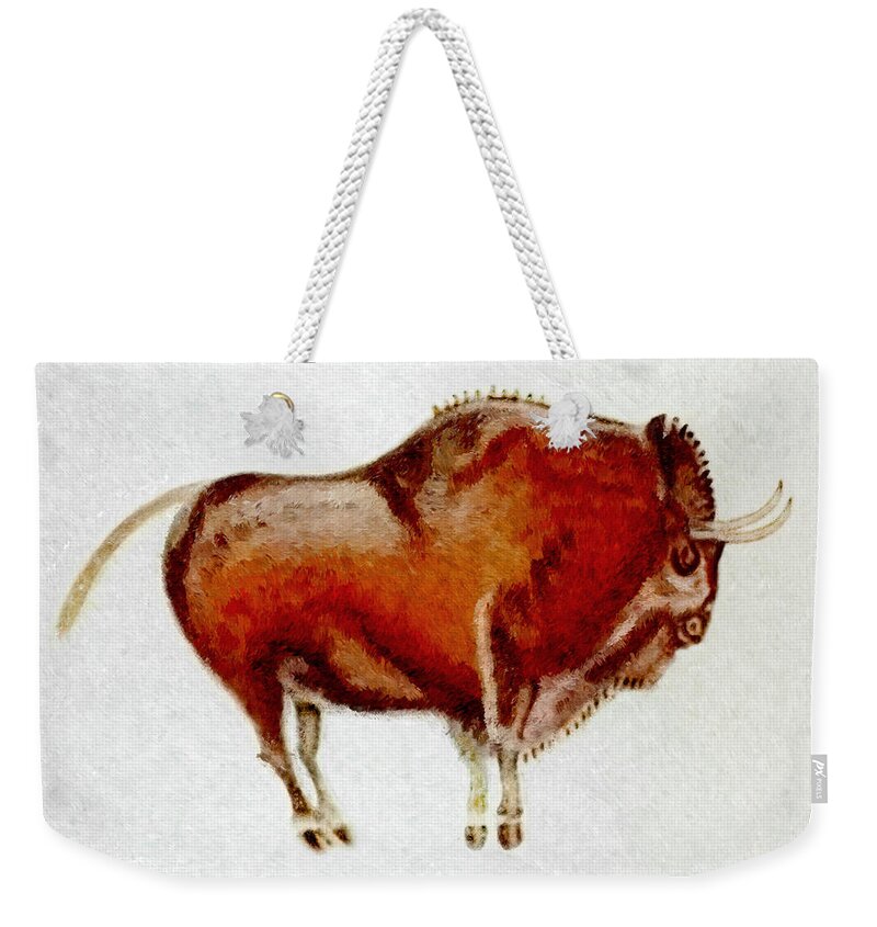 Altamira Weekender Tote Bag featuring the digital art Altamira Prehistoric Bison by Weston Westmoreland