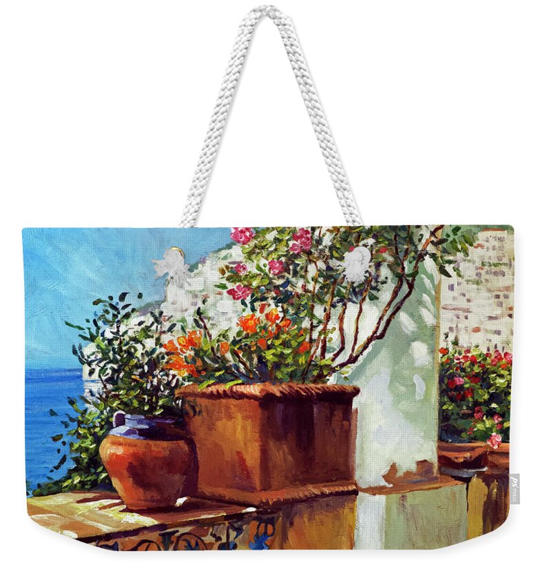 Landscape Weekender Tote Bag featuring the painting Amalfi Coast Impressions by David Lloyd Glover