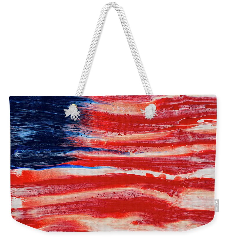 American Flag Weekender Tote Bag featuring the painting American Flag Abstraction by Darice Machel McGuire