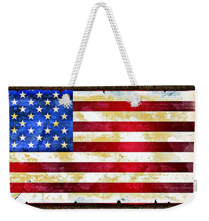 America Weekender Tote Bag featuring the digital art USA Flag On Scroll by Michelle Liebenberg