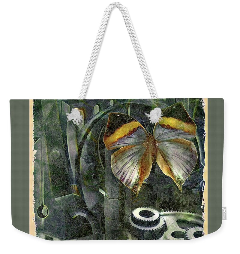 Butterfly Weekender Tote Bag featuring the photograph Among The Gears by Robert Michaels