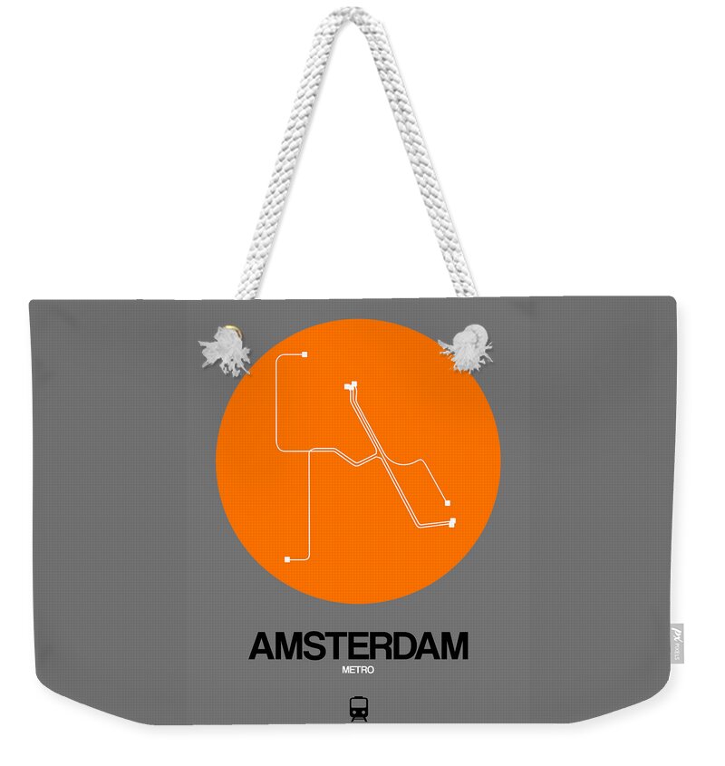 Amsterdam Weekender Tote Bag featuring the digital art Amsterdam Orange Subway Map by Naxart Studio