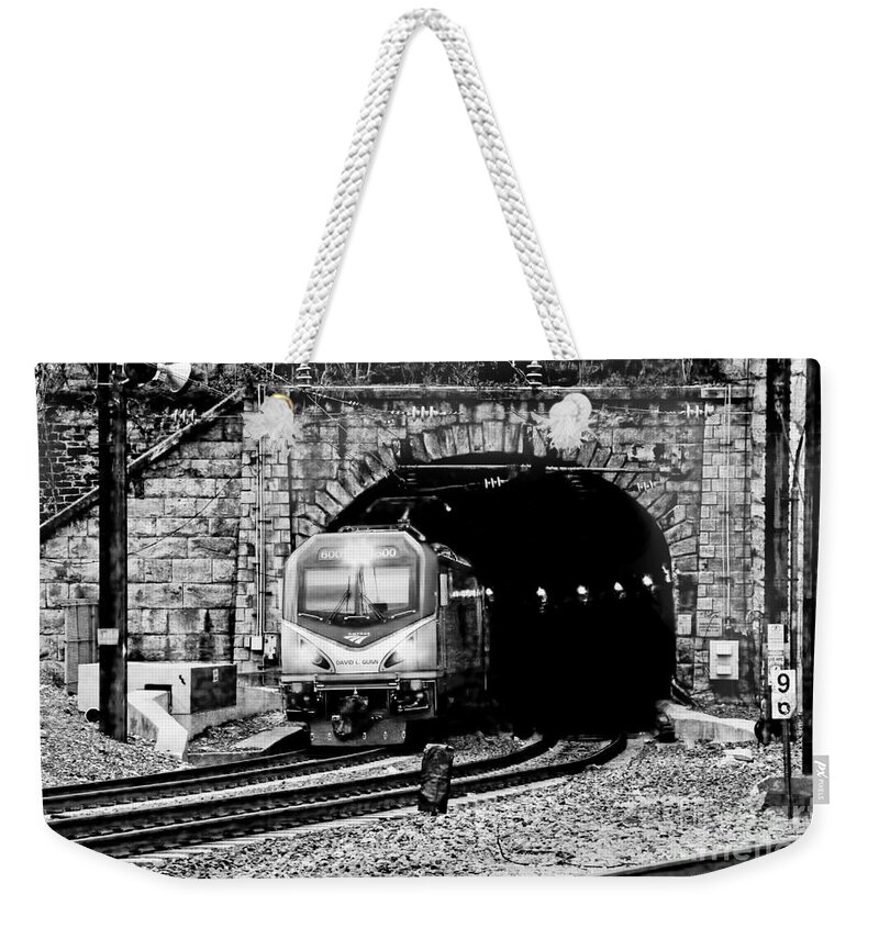 Amtrak Weekender Tote Bag featuring the photograph Amtrak Sprinter with Northeast Regional, Arriving Baltimore by Steve Ember