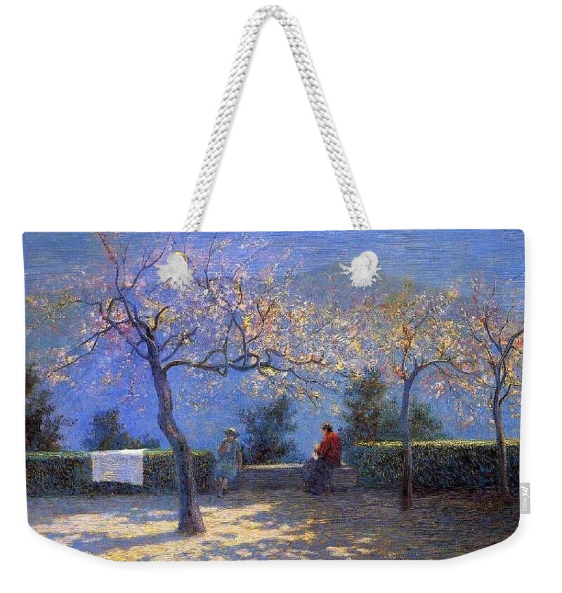 Nature Weekender Tote Bag featuring the painting Angelo Morbelli 1853-1919, Spring in Colma - 1906 by Angelo Morbelli