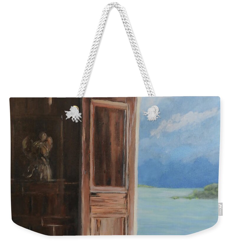 Ocean Weekender Tote Bag featuring the painting Antigua Dream Door by Deborah Smith