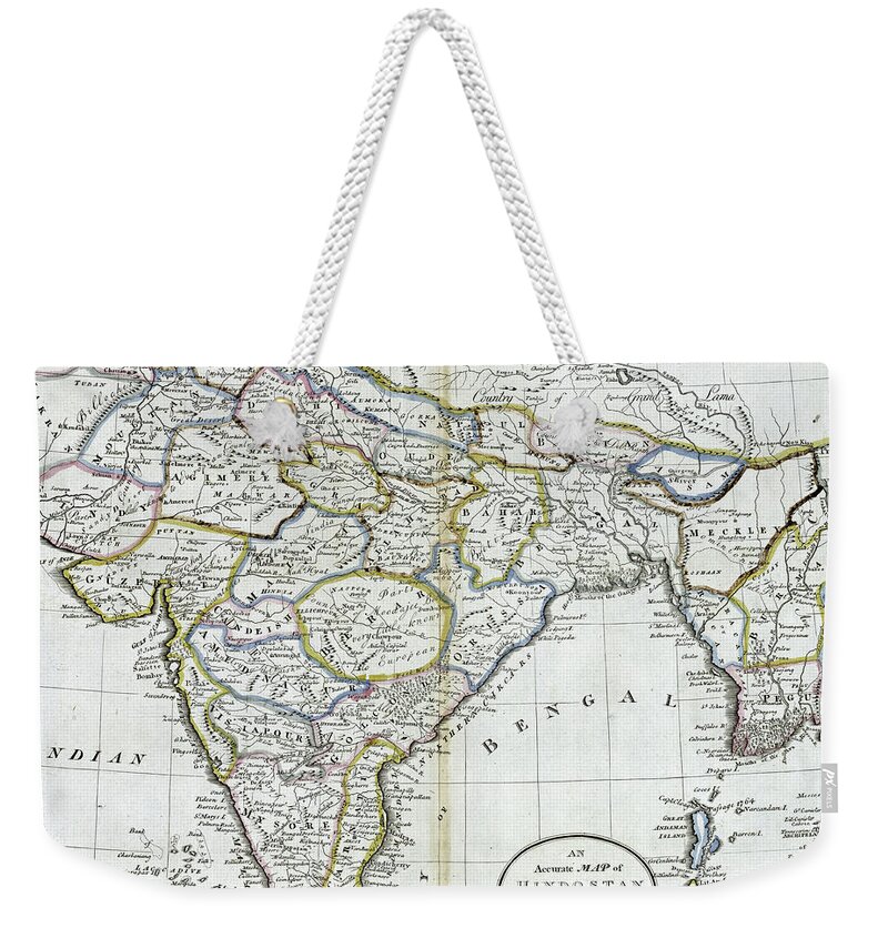 India Weekender Tote Bag featuring the photograph Antique map of India  by Steve Estvanik