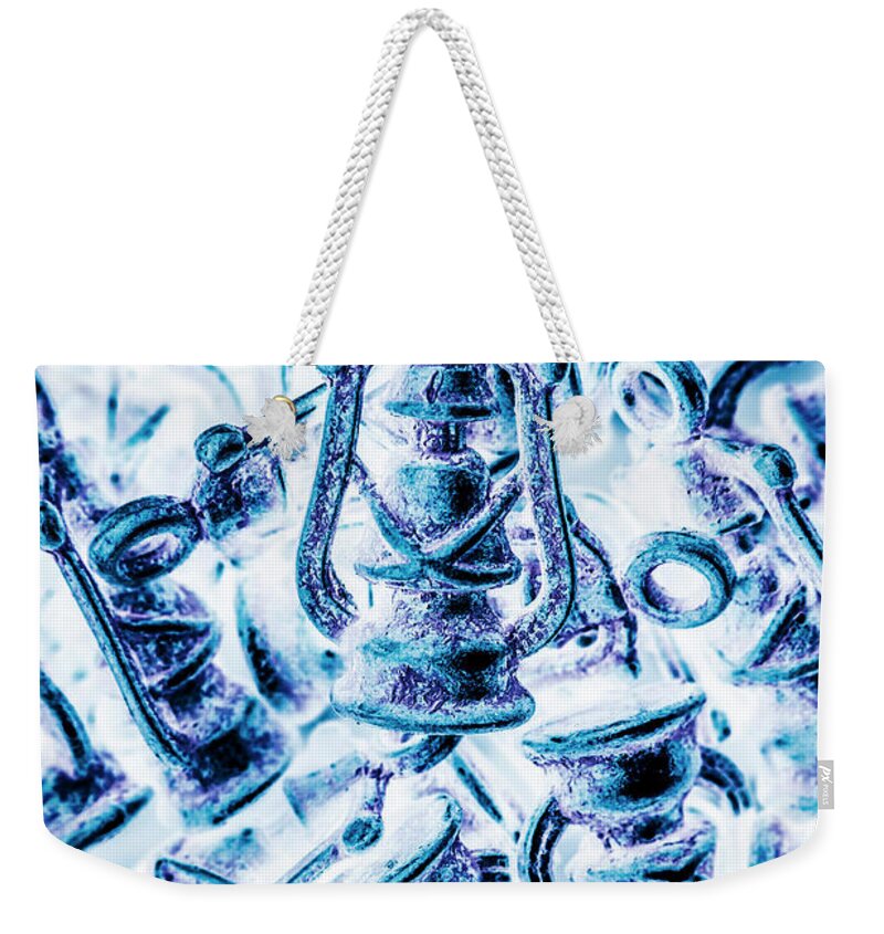 Lantern Weekender Tote Bag featuring the digital art Antiquity blue by Jorgo Photography