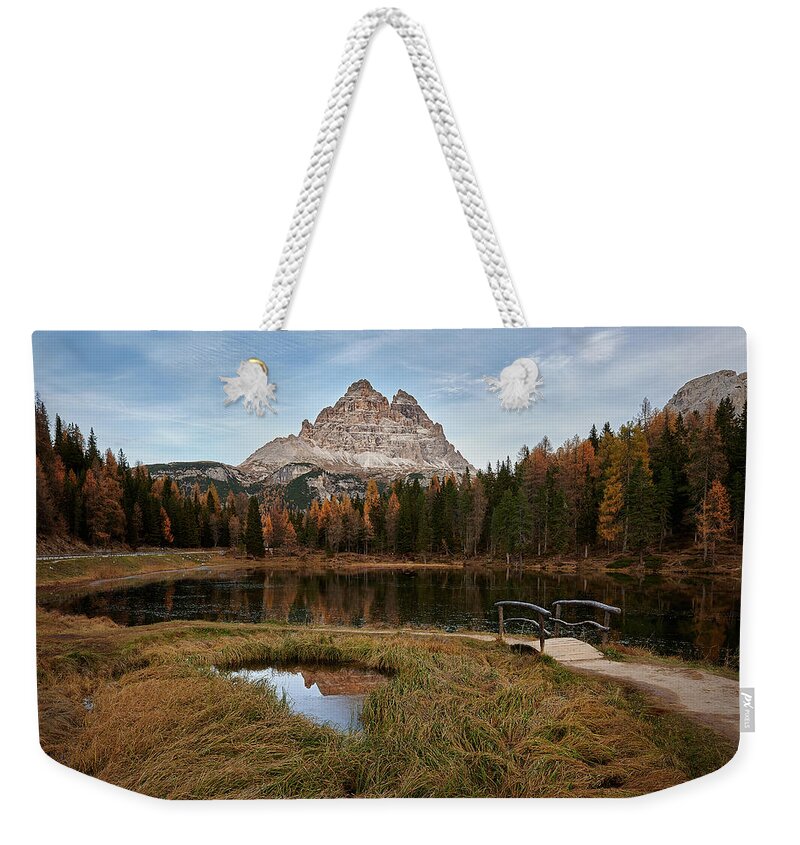 Dolomites Weekender Tote Bag featuring the photograph Antorno Lake by Jon Glaser