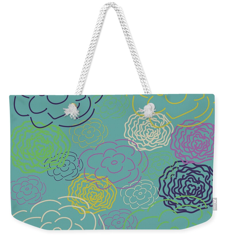 Digital Art Weekender Tote Bag featuring the digital art Aqua Flower Blooms by Lisa Blake
