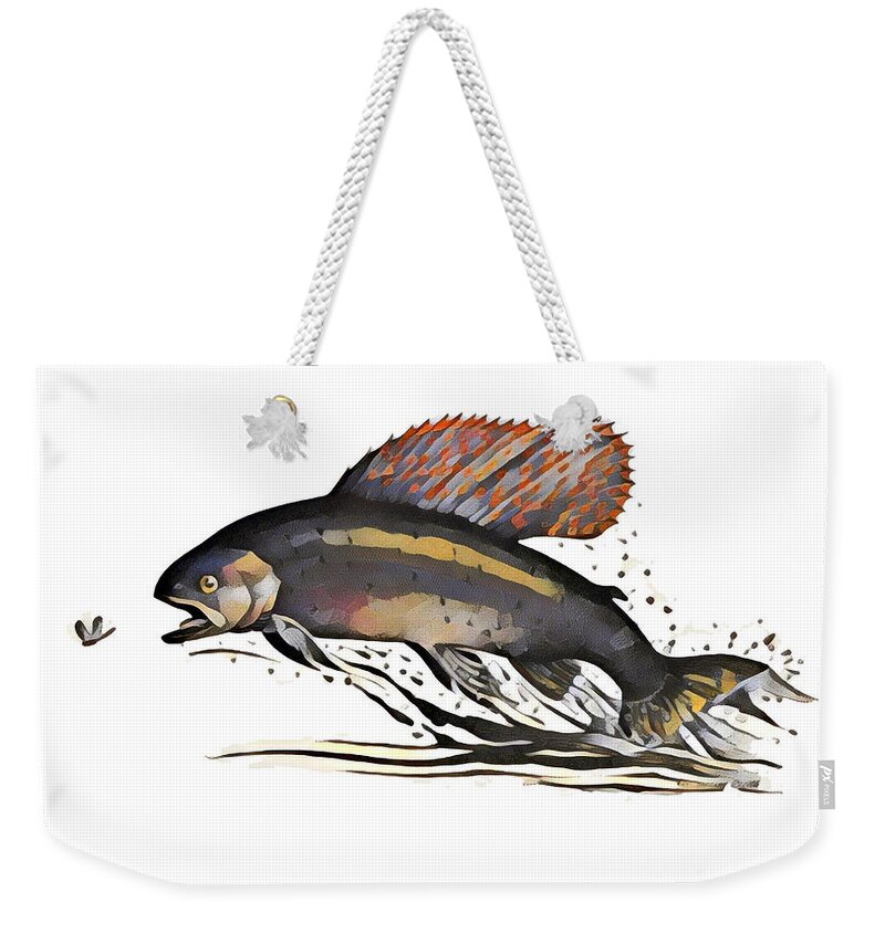 Fish Weekender Tote Bag featuring the mixed media Arctic Grayling by Art MacKay