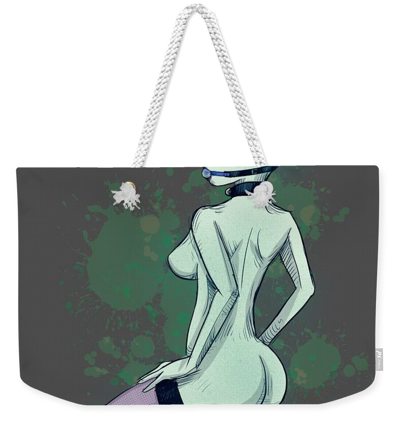 Area 51 Babe Weekender Tote Bag featuring the drawing Area 51 Babe by Ludwig Van Bacon