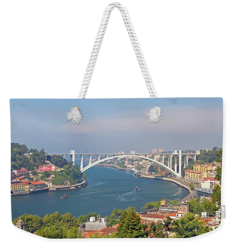 Built Structure Weekender Tote Bag featuring the photograph Arrábida Bridge Over River by Cmanuel Photography - Portugal