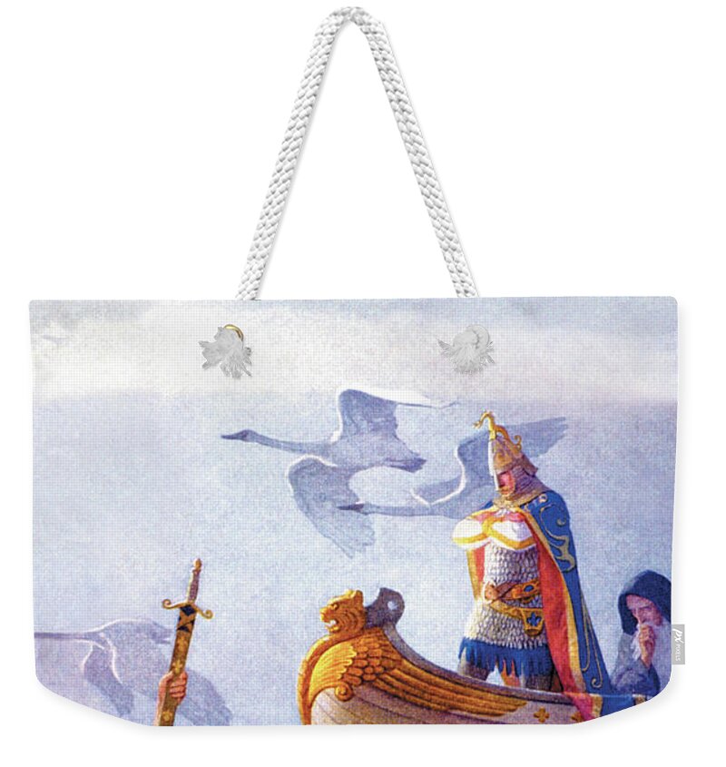 Arthur Weekender Tote Bag featuring the painting Arthur and Excalibur by N.C. Wyeth