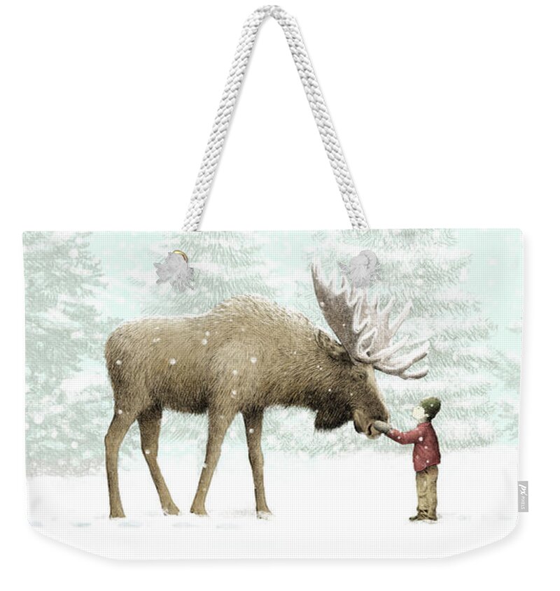 Moose Weekender Tote Bag featuring the drawing Winter Moose by Eric Fan