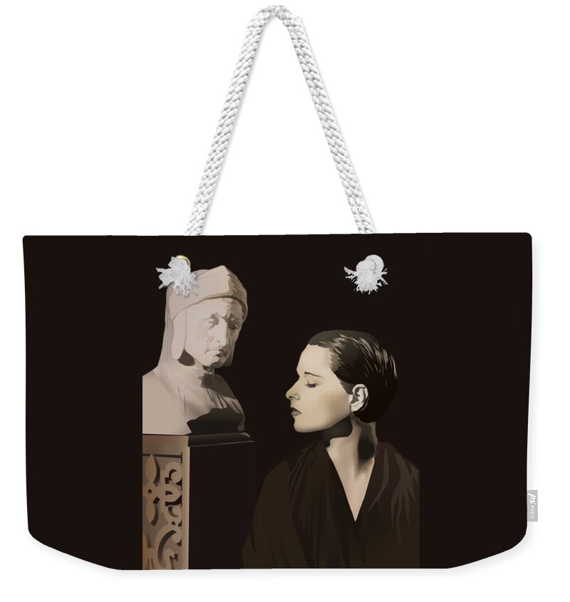Louise Brooks Weekender Tote Bag featuring the digital art Louise Brooks with bust of Dante Alighieri by Louise Brooks