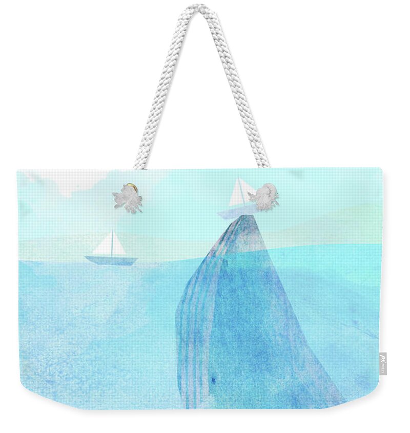 Whale Weekender Tote Bag featuring the drawing Lift option by Eric Fan