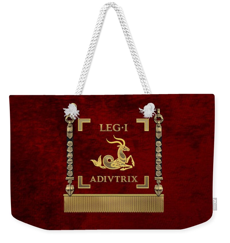 ‘rome’ Collection By Serge Averbukh Weekender Tote Bag featuring the digital art Standard of the First Roman Legion - Vexillum of Legio I Adiutrix by Serge Averbukh