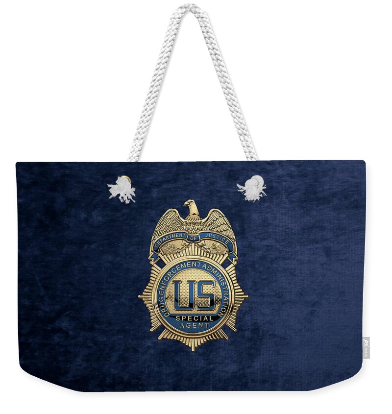  ‘law Enforcement Insignia & Heraldry’ Collection By Serge Averbukh Weekender Tote Bag featuring the digital art Drug Enforcement Administration - D E A Special Agent Badge over Blue Velvet by Serge Averbukh