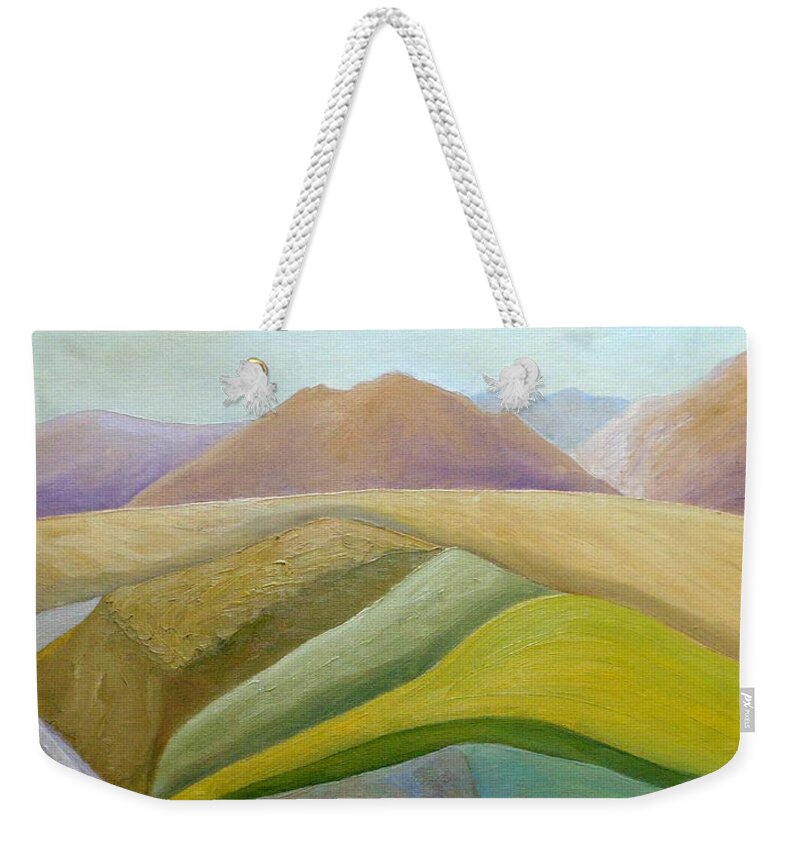 Mountains Art Weekender Tote Bag featuring the painting Seaside Lookout by Angeles M Pomata