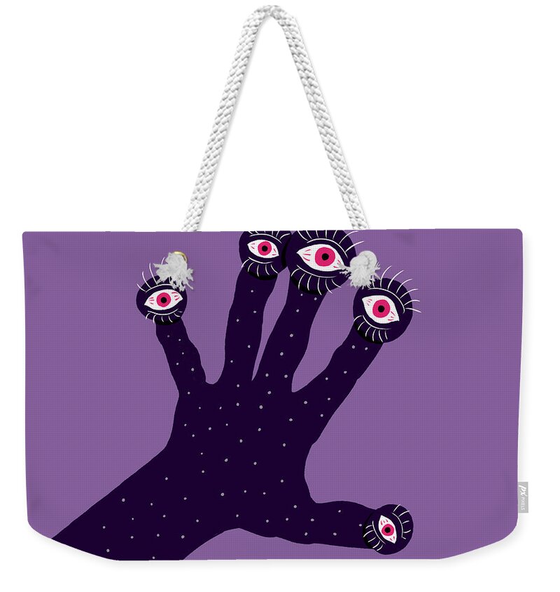 Illustration Weekender Tote Bag featuring the digital art Creepy Hand With Watching Eyes Weird by Boriana Giormova