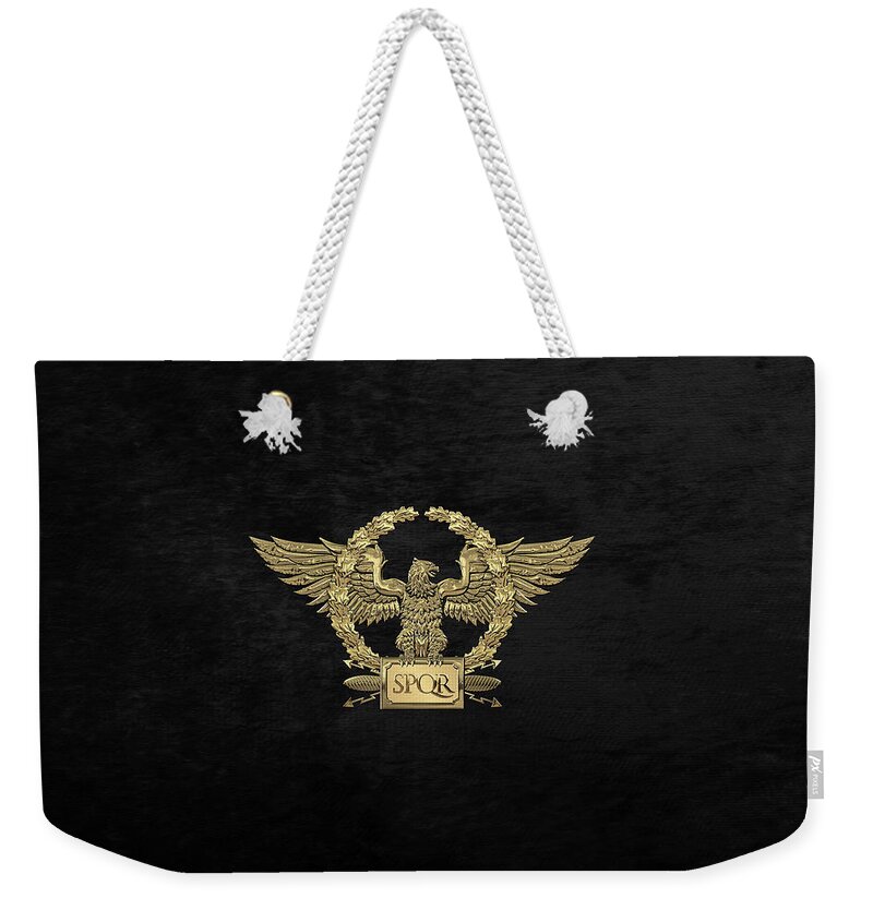 ‘treasures Of Rome’ Collection By Serge Averbukh Weekender Tote Bag featuring the digital art Gold Roman Imperial Eagle - S P Q R Special Edition over Black Velvet by Serge Averbukh