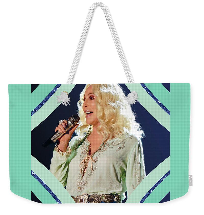 Cher Weekender Tote Bag featuring the digital art Cher - Teal Diamond by Cher Style