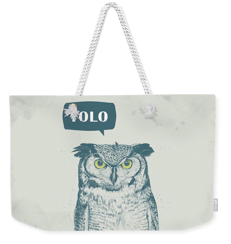Owl Weekender Tote Bag featuring the mixed media Yolo by Balazs Solti
