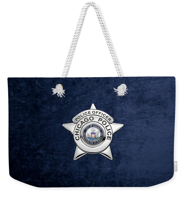  ‘law Enforcement Insignia & Heraldry’ Collection By Serge Averbukh Weekender Tote Bag featuring the digital art Chicago Police Department Badge - C P D  Police Officer Star over Blue Velvet by Serge Averbukh